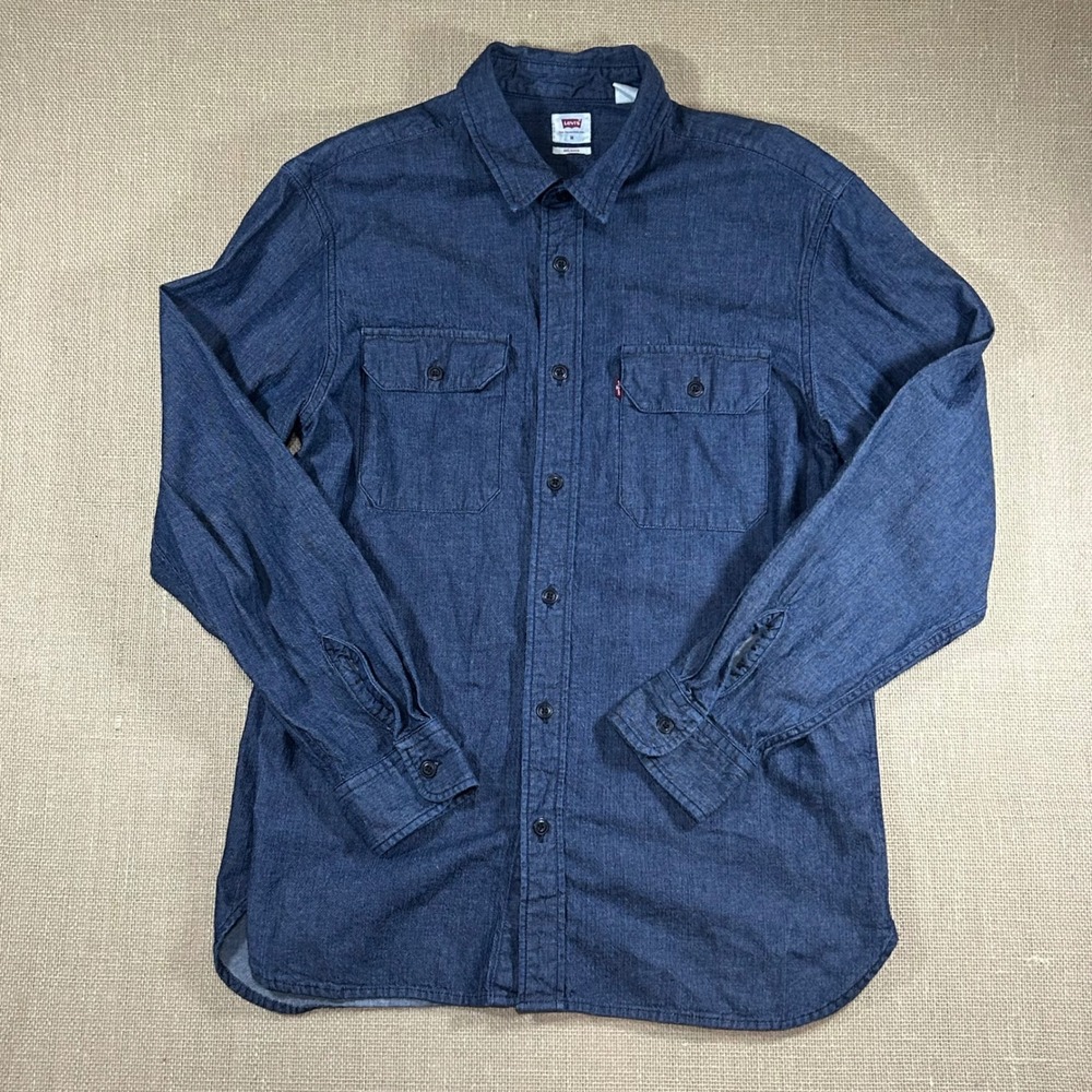 Levi's Men's M Medium Classic Worker Chambray Shirt Blue Long Sleeve Relaxed Fit